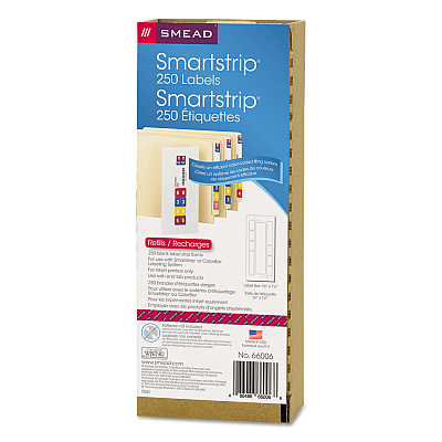 Smead Color-Coded Smartstrip Refill Label Forms, Inkjet Printer, Assorted, 1.5 x 7.5, White, 250/Pack (SMD66006)