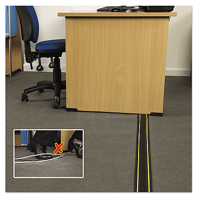 D-Line Medium-Duty Floor Cable Cover, 3.25 x 0.5 x 6 ft, Black with Yellow Stripe (DLNFC83H)