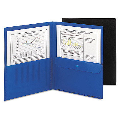 Smead Poly Two-Pocket Folder with Security Pocket, 11 x 8 1/2, Blue, 5/Pack (SMD87701)