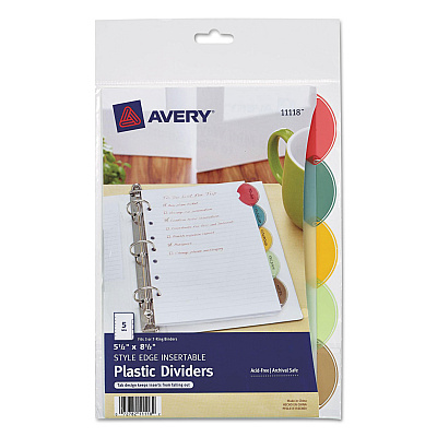 Avery Insertable Style Edge Tab Plastic Dividers, 7-Hole Punched, 5-Tab, 8.5 x 5.5, Translucent, 1 Set (AVE11118)