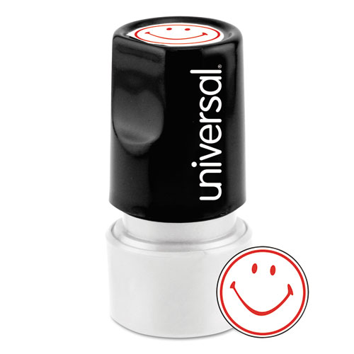 Universal Round Message Stamp, SMILEY FACE, Pre-Inked/Re-Inkable, Red (10080)