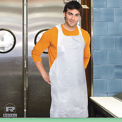 AmerCareRoyal Poly Apron, 28 x 46,  One Size Fits All, White, 100/Pack, 10 Packs/Carton (RPPDA2846)