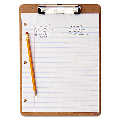 Universal Hardboard Clipboard with Low-Profile Clip, 0.5" Clip Capacity, Holds 8.5 x 11 Sheets, Brown, 6/Pack (UNV05562)