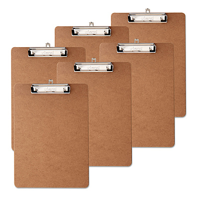 Universal Hardboard Clipboard with Low-Profile Clip, 0.5" Clip Capacity, Holds 8.5 x 11 Sheets, Brown, 6/Pack (UNV05562)