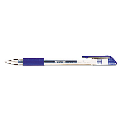 Universal Comfort Grip Gel Pen, Stick, Medium 0.7 mm, Blue Ink, Clear/Blue Barrel, Dozen (UNV39511)