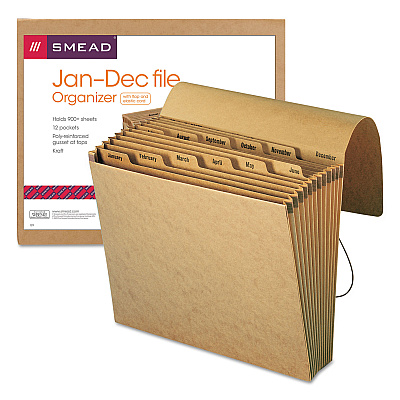 Smead Indexed Expanding Kraft Files, 12 Sections, Elastic Cord Closure, 1/12-Cut Tabs, Letter Size, Kraft (SMD70186)