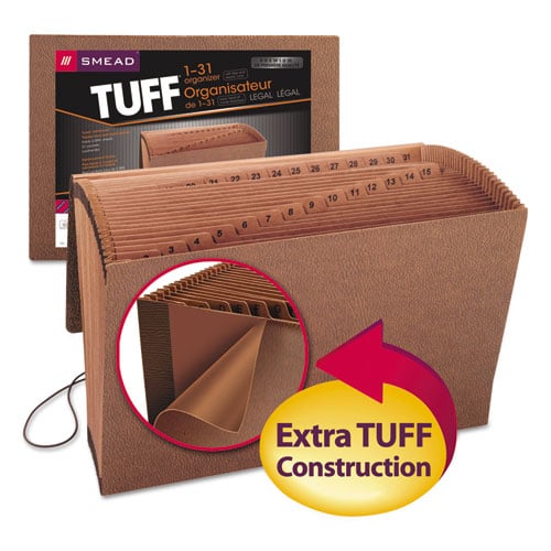 Smead TUFF Expanding Wallet, 31 Sections, Elastic Cord Closure, 1/15-Cut Tabs, Legal Size, Redrope (70369)