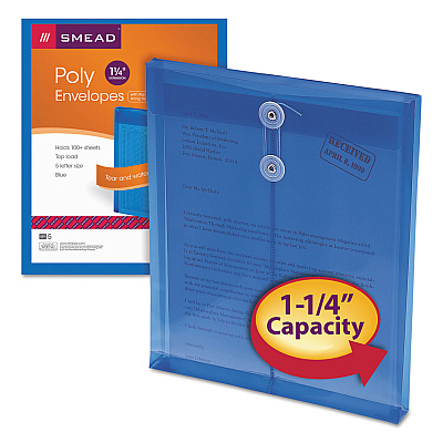 Smead Poly String and Button Interoffice Envelopes, Open-End (Vertical), 9.75 x 11.63, Transparent Blue, 5/Pack (SMD89542)