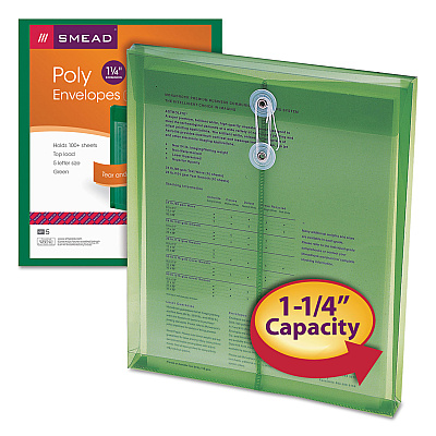 Smead Poly String and Button Interoffice Envelopes, Open-End (Vertical), 9.75 x 11.63, Transparent Green, 5/Pack (SMD89543)