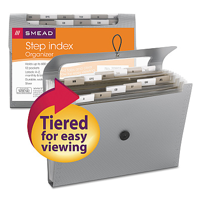 Smead Step Index Organizer, 12 Sections, Cord/Hook Closure, 1/6-Cut Tabs, Letter Size, Silver (SMD70903)