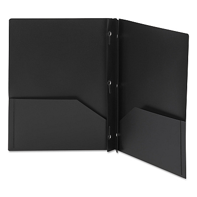 Smead Poly Two-Pocket Folder with Fasteners, 180-Sheet Capacity, 11 x 8.5, Black, 25/Box (SMD87725)