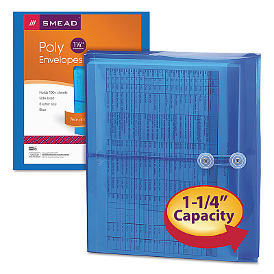Smead Poly String and Button Interoffice Envelopes, Open-Side (Horizontal), 9.75 x 11.63, Transparent Blue, 5/Pack (SMD89522)