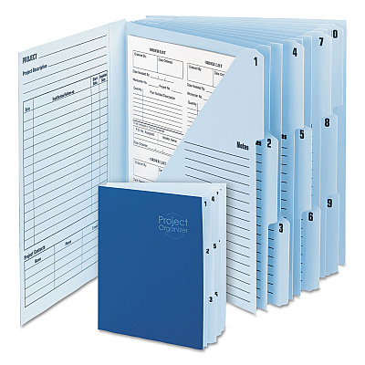 Smead 10-Pocket Project Organizer with Indexed Tabs (1-10), 10 Sections, Unpunched, 1/3-Cut Tabs, Letter Size, Lake Blue/Navy Blue (SMD89200)