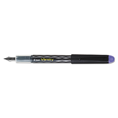 Pilot Varsity Fountain Pen, Medium 1 mm, Purple Ink, Clear/Black/Purple Barrel (PIL90008)
