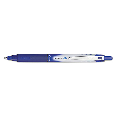 Pilot VBall RT Liquid Ink Roller Ball Pen, Retractable, Extra-Fine 0.5 mm, Blue Ink, Blue/White Barrel (PIL26107)
