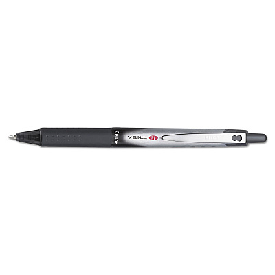 Pilot VBall RT Liquid Ink Roller Ball Pen, Retractable, Fine 0.7 mm, Black Ink, Black/White Barrel (PIL26206)