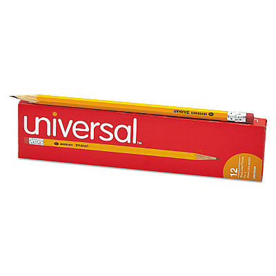 Universal #2 Woodcase Pencil, HB (#2), Black Lead, Yellow Barrel, Dozen (UNV55400)