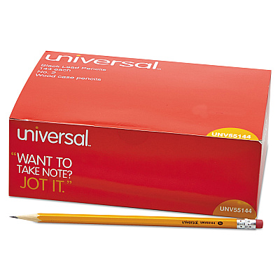 Universal #2 Woodcase Pencil Value Pack, HB (#2), Black Lead, Yellow Barrel, 144/Box (UNV55144)