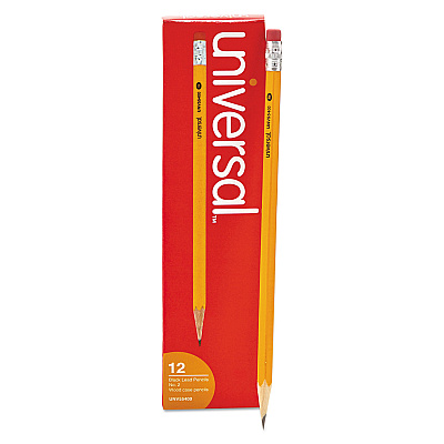 Universal #2 Woodcase Pencil, HB (#2), Black Lead, Yellow Barrel, Dozen (UNV55400)