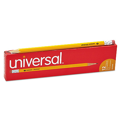 Universal #2 Woodcase Pencil, HB (#2), Black Lead, Yellow Barrel, Dozen (UNV55400)