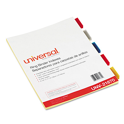 Universal Insertable Tab Index, 5-Tab, 11 x 8.5, Buff, Assorted Tabs, 6 Sets (UNV21870)