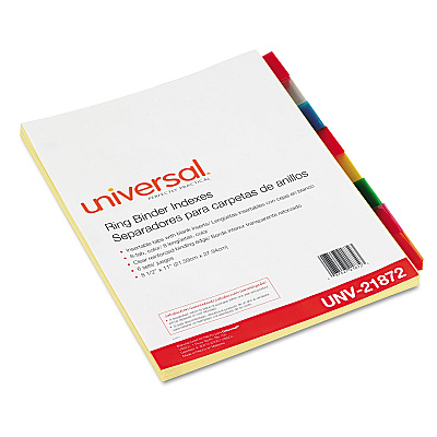 Universal Insertable Tab Index, 8-Tab, 11 x 8.5, Buff, Assorted Tabs, 6 Sets (UNV21872)