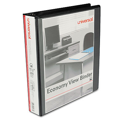 Universal Economy Round Ring View Binder, 3 Rings, 1.5" Capacity, 11 x 8.5, Black (UNV20971)