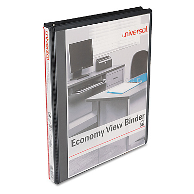 Universal Economy Round Ring View Binder, 3 Rings, 0.5" Capacity, 11 x 8.5, Black (UNV20951)