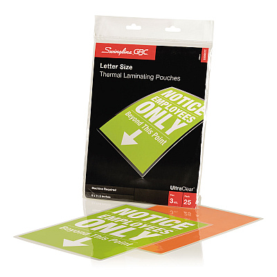 GBC UltraClear Thermal Laminating Pouches, 3 mil, 9" x 11.5", Gloss Clear, 25/Pack (GBC3200577B)