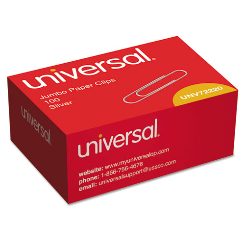 Universal Paper Clips, Jumbo, Smooth, Silver, 100 Clips/Box, 10 Boxes/Pack (72220)