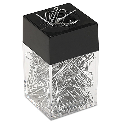 Universal Paper Clips with (1) Magnetic-Top Desktop Dispenser, #1, Smooth, Silver, 100 Clips/Pack, 12 Packs/Box (UNV72211)