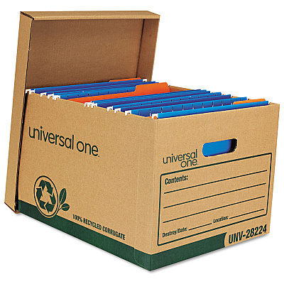 Universal Recycled Heavy-Duty Record Storage Box, Letter/Legal Files, Kraft/Green, 12/Carton (UNV28224)