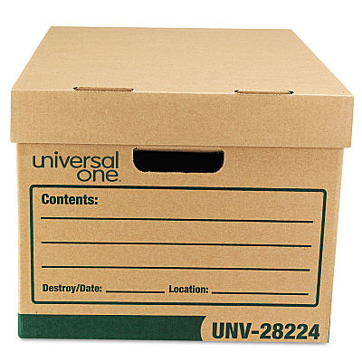 Universal Recycled Heavy-Duty Record Storage Box, Letter/Legal Files, Kraft/Green, 12/Carton (UNV28224)