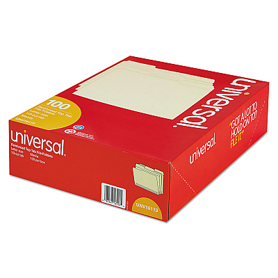 Universal Double-Ply Top Tab Manila File Folders, 1/3-Cut Tabs: Assorted, Letter Size, 0.75" Expansion, Manila, 100/Box (UNV16113)