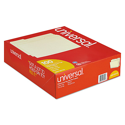 Universal Double-Ply Top Tab Manila File Folders, 1/3-Cut Tabs: Assorted, Letter Size, 0.75" Expansion, Manila, 100/Box (UNV16113)