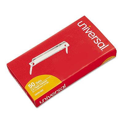 Universal Two-Piece Two-Prong Paper Fastener Base and Compressor Sets, 2" Capacity, 2.75" Center to Center, Silver, 50/Box (UNV81002)
