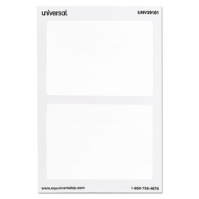 Universal Plain Self-Adhesive Name Badges, 3 1/2 x 2 1/4, White, 100/Pack (UNV39101)