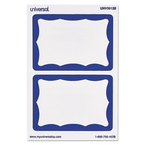 Universal Border-Style Self-Adhesive Name Badges, 3 1/2 x 2 1/4, White/Blue, 100/Pack (39120)