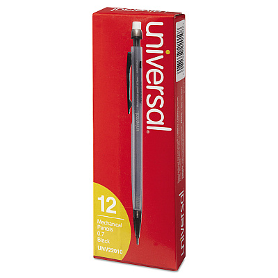 Universal Mechanical Pencil, 0.7 mm, HB (#2), Black Lead, Smoke/Black Barrel, Dozen (UNV22010)
