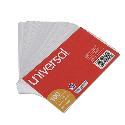 Universal Unruled Index Cards, 3 x 5, White, 100/Pack (UNV47200)