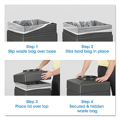 Safco Canmeleon Recessed Panel Receptacles, Side-Open, 38 gal, Polyethylene, Black (SAF9476BL)