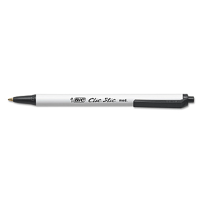 BIC Clic Stic Ballpoint Pen Value Pack, Retractable, Medium 1 mm, Black Ink, White Barrel, 24/Pack (BICCSM241BK)