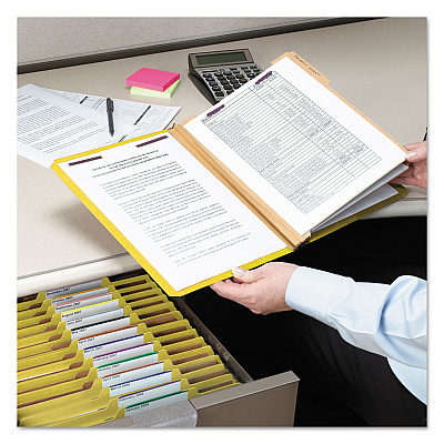 Smead Eight-Section Pressboard Top Tab Classification Folders, Eight SafeSHIELD Fasteners, 3 Dividers, Legal Size, Yellow, 10/Box (SMD19098)