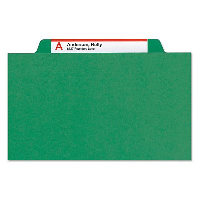 Smead Eight-Section Pressboard Top Tab Classification Folders, Eight SafeSHIELD Fasteners, 3 Dividers, Legal Size, Green, 10/Box (SMD19097)