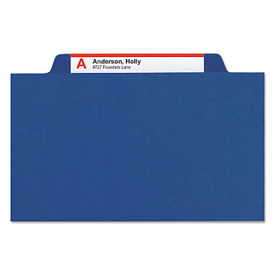 Smead 6-Section Pressboard Top Tab Pocket Classification Folders, 6 SafeSHIELD Fasteners, 2 Dividers, Legal Size, Dark Blue, 10/Box (SMD19077)