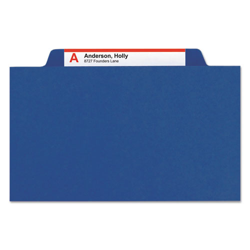 Smead 6-Section Pressboard Top Tab Pocket Classification Folders, 6 SafeSHIELD Fasteners, 2 Dividers, Legal Size, Dark Blue, 10/Box (19077)