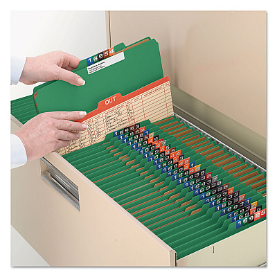 Smead Eight-Section Pressboard Top Tab Classification Folders, Eight SafeSHIELD Fasteners, 3 Dividers, Legal Size, Green, 10/Box (SMD19097)
