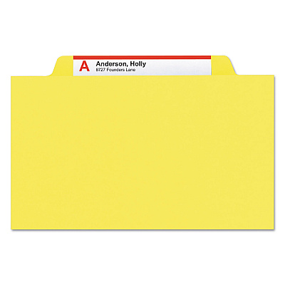 Smead Top Tab Classification Folders, Six SafeSHIELD Fasteners, 2" Expansion, 2 Dividers, Letter Size, Yellow Exterior, 10/Box (SMD14004)