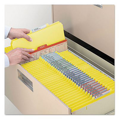Smead Top Tab Classification Folders, Six SafeSHIELD Fasteners, 2" Expansion, 2 Dividers, Letter Size, Yellow Exterior, 10/Box (SMD14004)