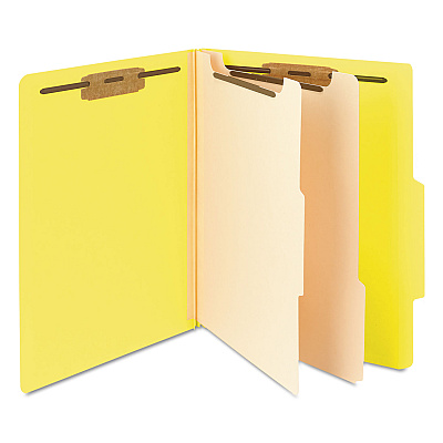 Smead Top Tab Classification Folders, Six SafeSHIELD Fasteners, 2" Expansion, 2 Dividers, Letter Size, Yellow Exterior, 10/Box (SMD14004)